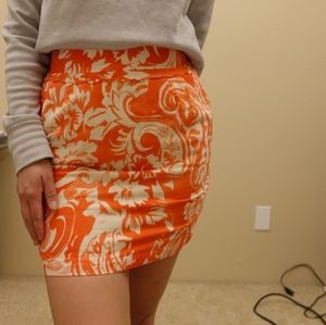 Orange & cream color floral/tribal print skirt